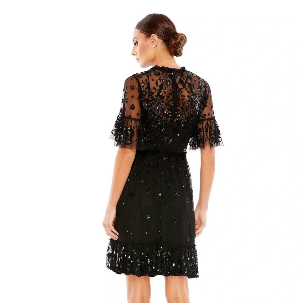 Mac Duggal Illusion Mock Neck Short Sleeve Sequined Dress - Picture 3 of 9